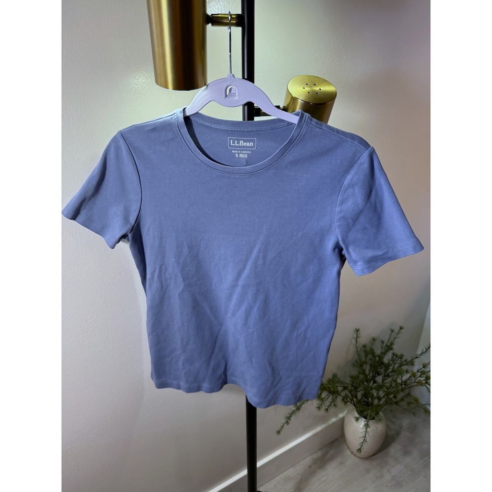 LL Bean tee scoopneck cotton baby blue comfort SM basics comfort cozy cooling ec